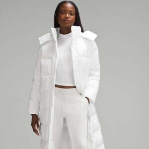 Lululemon Wunder Puff Long Jacket Goose Down White Size 8